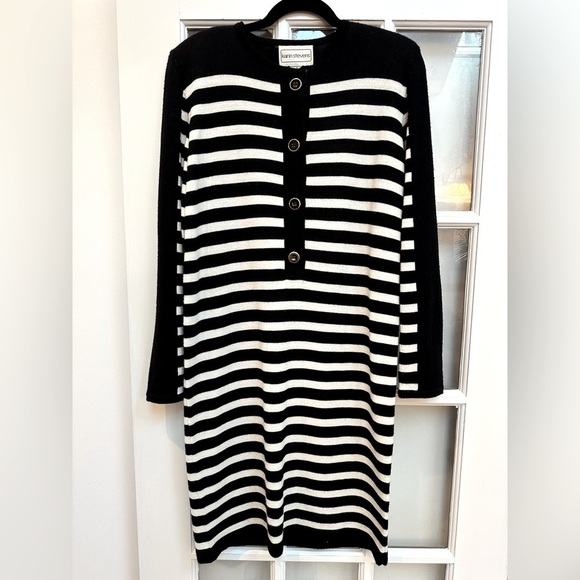 Vintage Karin Stevens Black & White Stripe Wool Knit Sweater Dress Size Small S - Picture 10 of 10